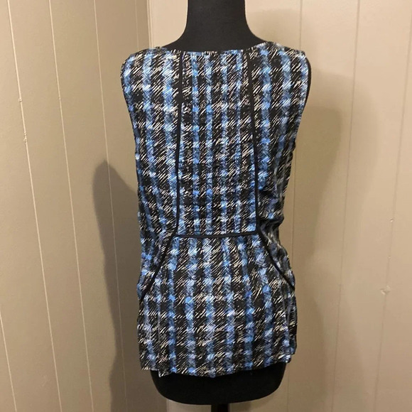 Odille Anthropologie Size 8 Silk/cotton blend Plaid Sleeveless Tank Top Blue - Picture 6 of 10